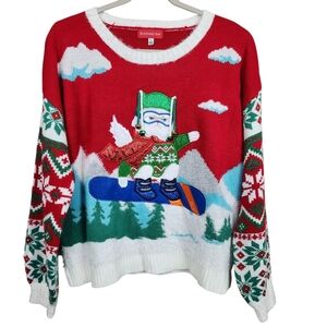 Blizzard Bay Grumpy Cat Snowboard Bells Ugly Christmas Sweater Womens Size L
